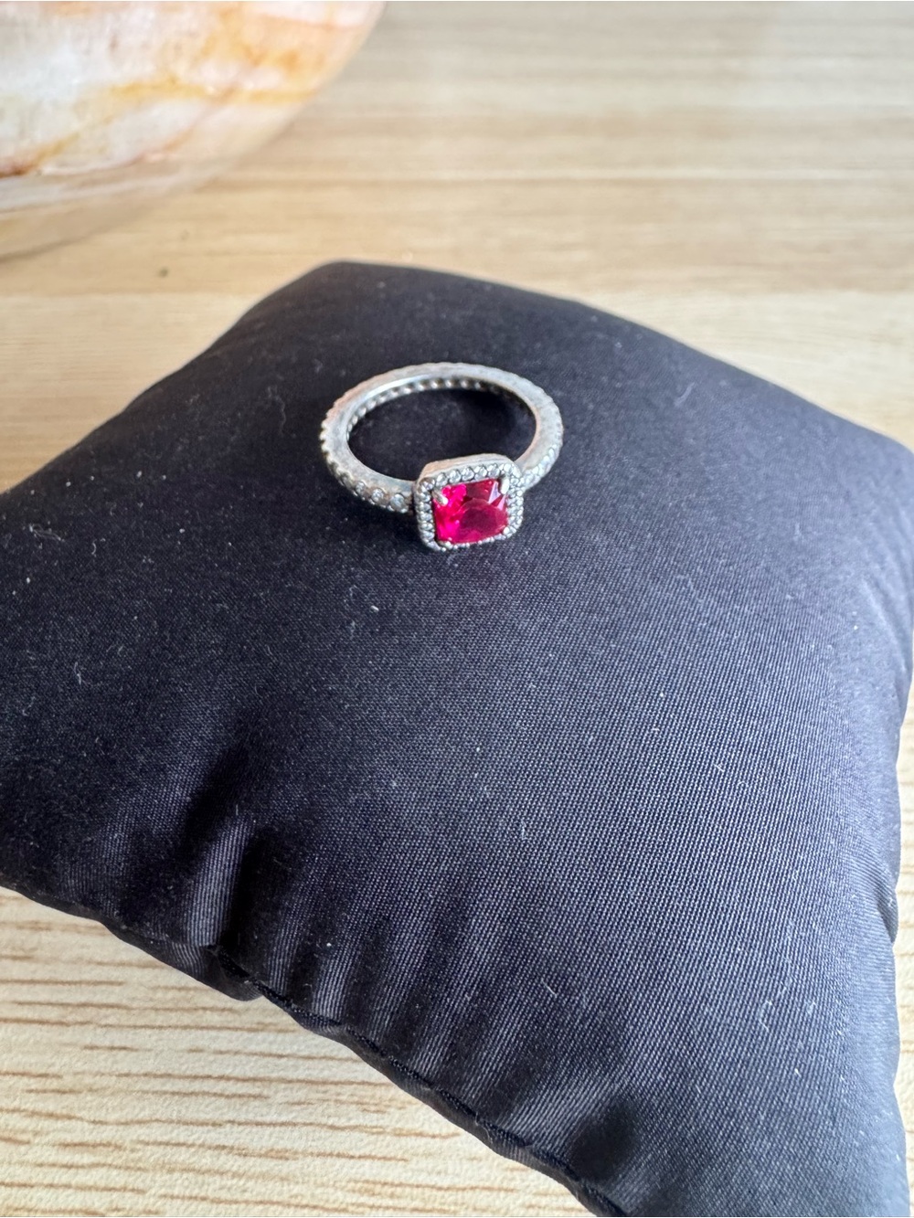 Pandora Sterling Silver Ruby Cushion-Cut Halo Ring
